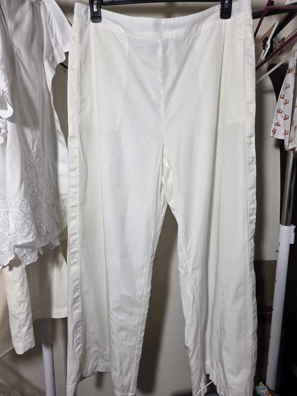 DKNY White Wide Leg Pants Lined Tencel Size 16 XL Aero Logo - Picture 2 of 8